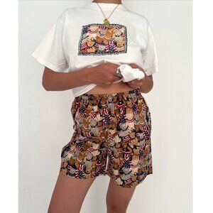 90s vintage teddy bear print USA patriotic tshirt mini shorts matching coord set